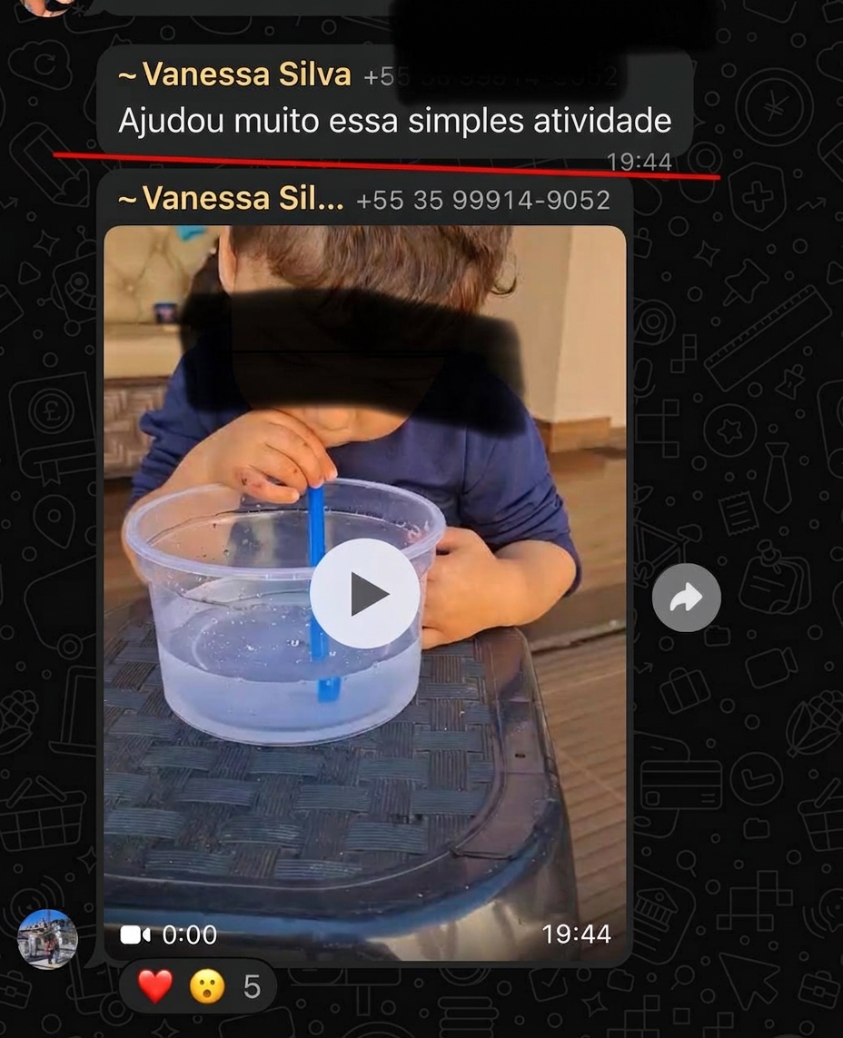 Depoimento de mãe mostrando uma brincadeira aplicada com o filho