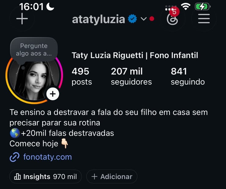 Perfil da Fono Taty no Instagram